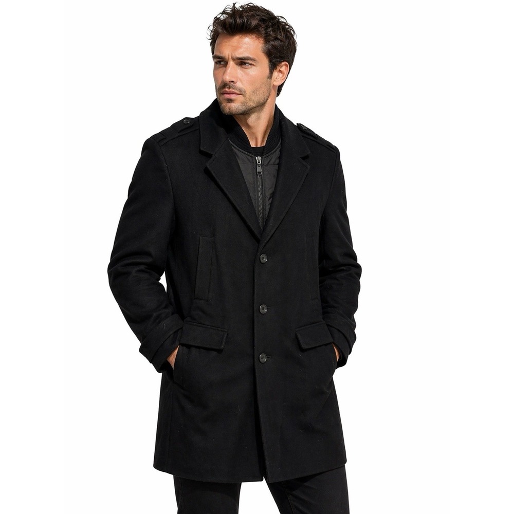 DKNY Men's Black Overcoat Jacket Size XXL Button Front Wool Blend Winter Coat